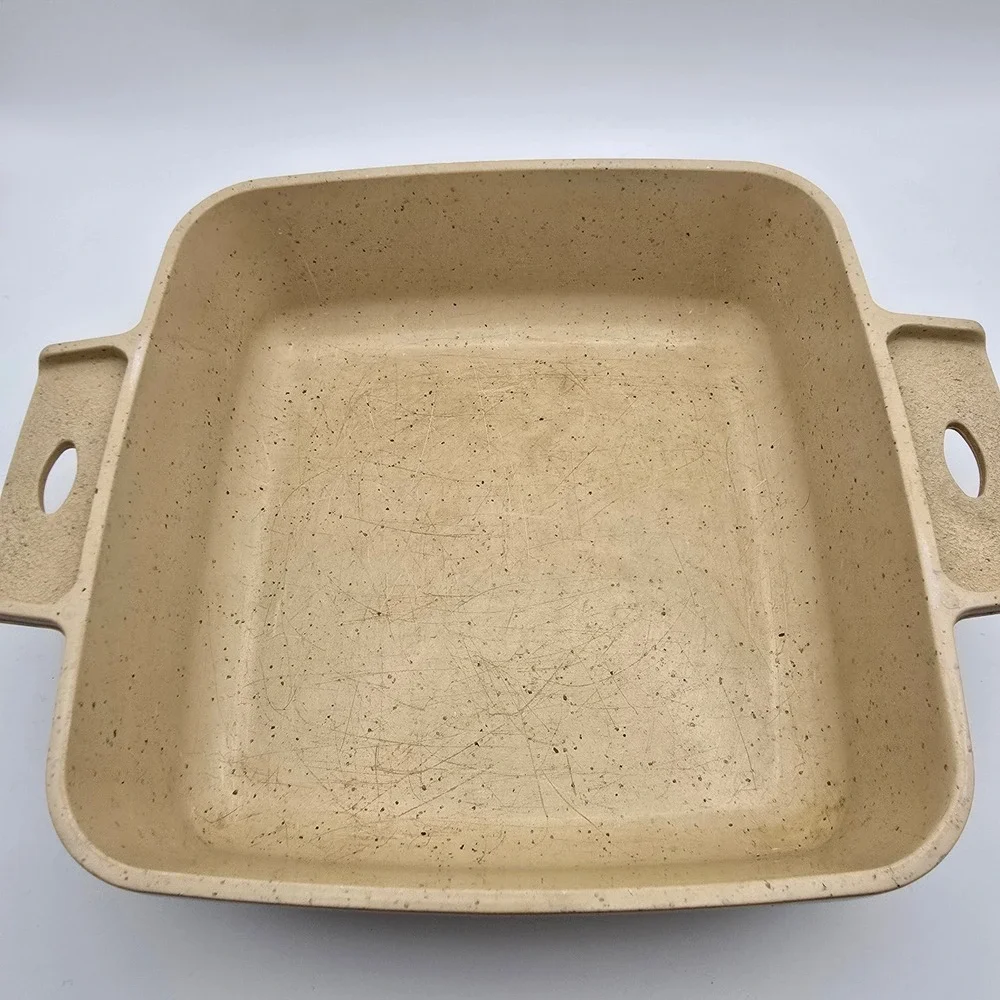 LittonWare Casserole Dish w/ Lid Tan Speckled Square Vintage Oven Microwave Safe
